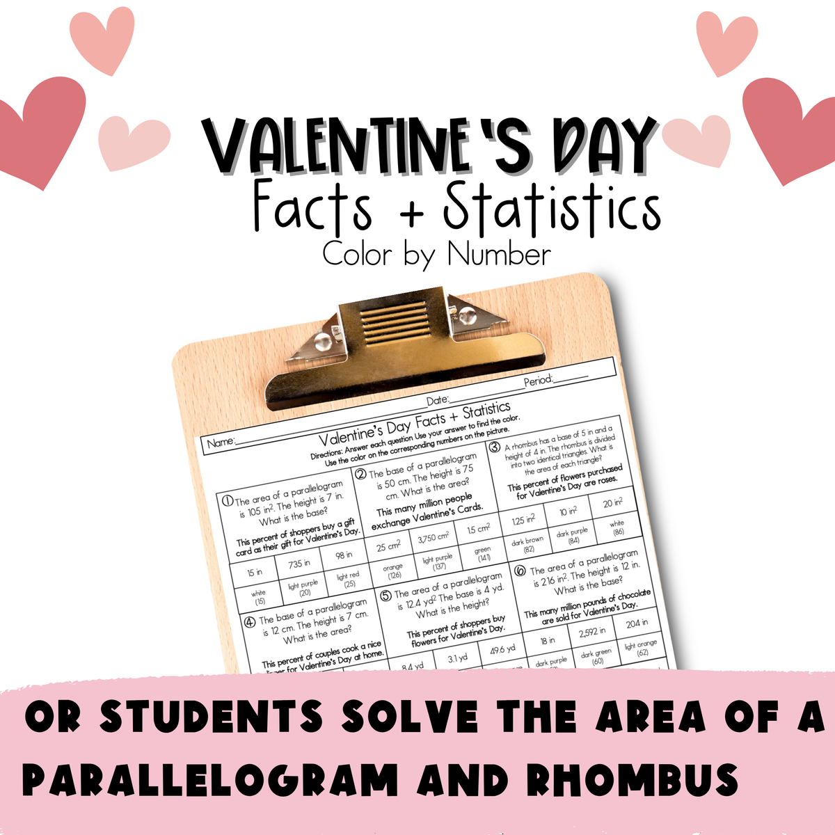 Valentine's Day Facts and Statistics Color by Number Worksheet