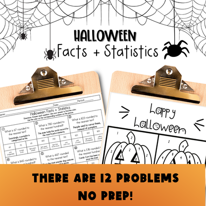 Halloween 3rd Grade Facts and Statistics Color by Number Worksheet