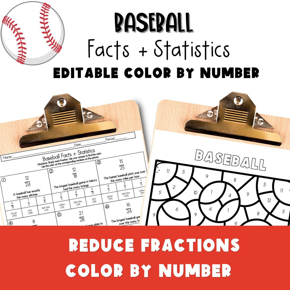 Baseball Facts and Statistics Color by Number Worksheet