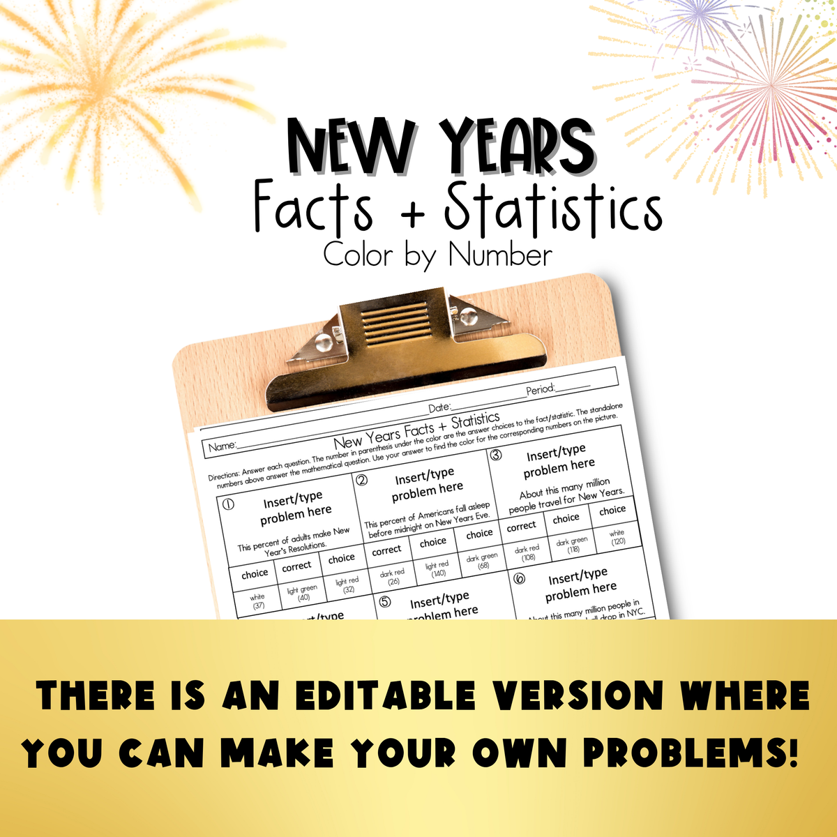 New Years Facts and Statistics Color by Number Worksheet