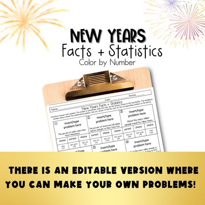 New Years Facts and Statistics Color by Number Worksheet