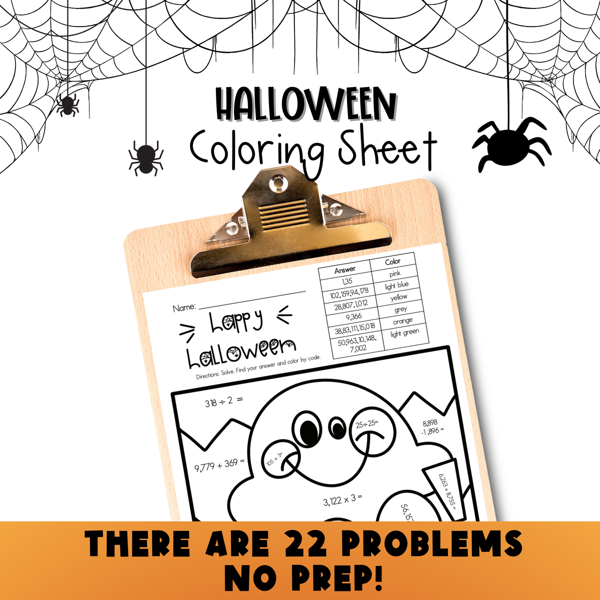 Operations With Whole Numbers Halloween Color by Number
