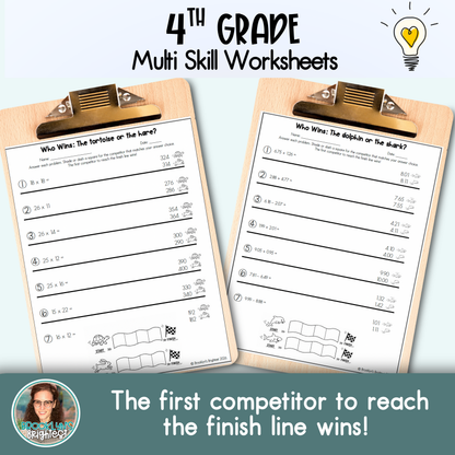 4th Grade Multi Skill Worksheets | No prep printables | Who Wins
