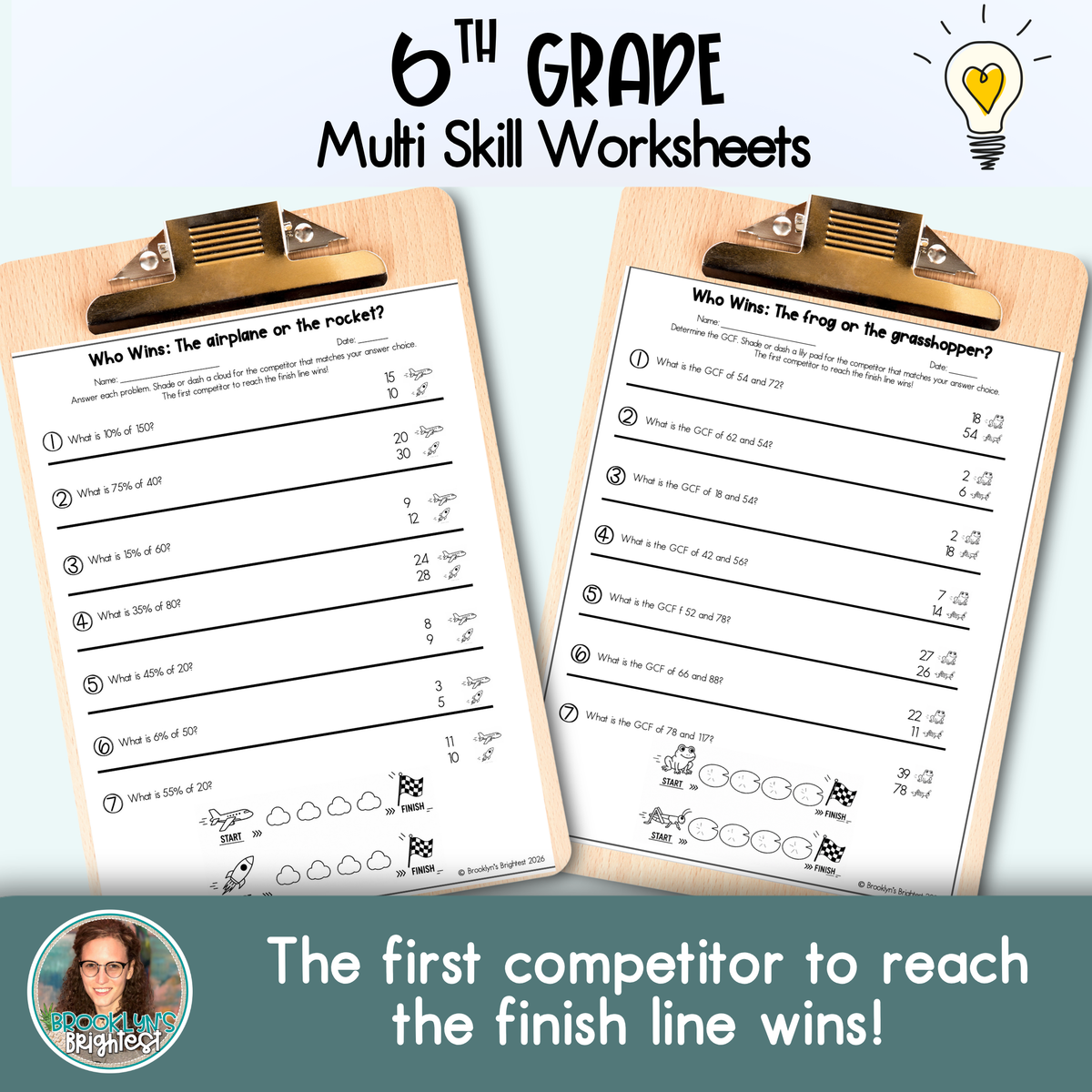 6th Grade Multi Skill Worksheets | No prep printables | Who Wins