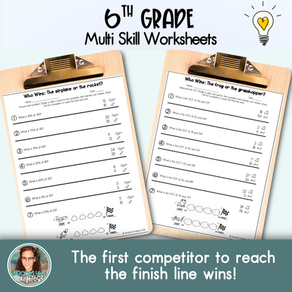 6th Grade Multi Skill Worksheets | No prep printables | Who Wins
