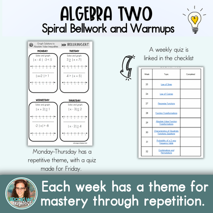 Algebra Two Spiral Bellringers, Warmups, and Bellwork