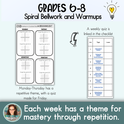Middle School Math Spiral Review Bellringers, Warmups, and Bellwork