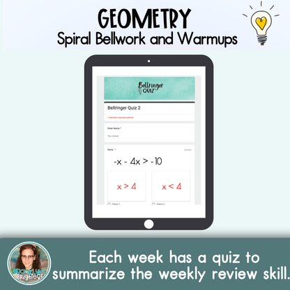 Geometry Spiral Bellringers, Warmups, and Bellwork