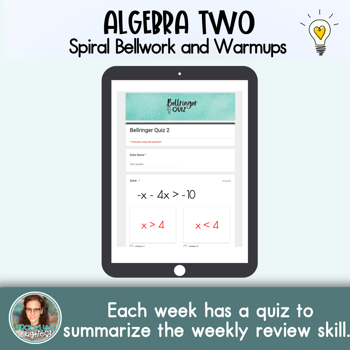 Algebra Two Spiral Bellringers, Warmups, and Bellwork