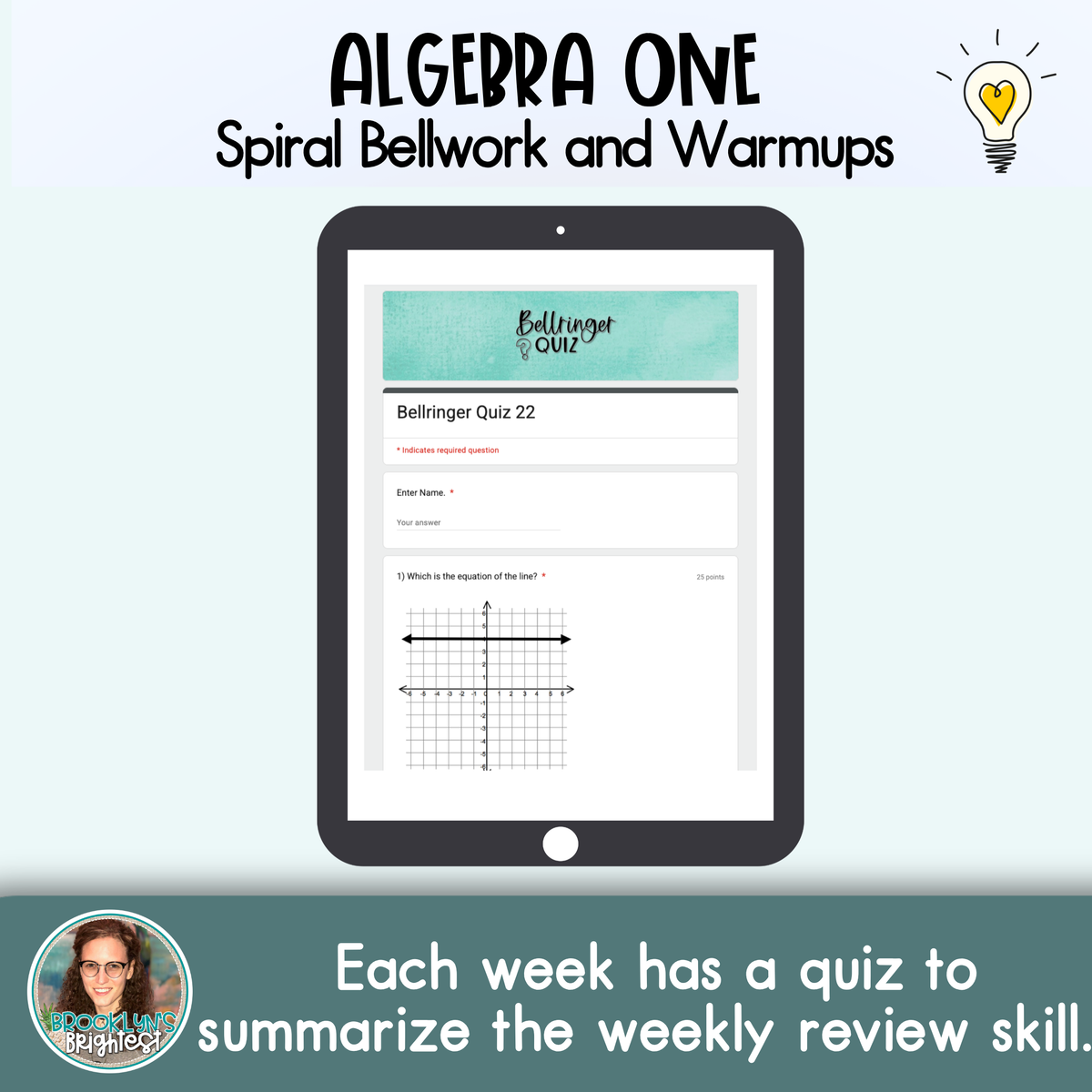 Algebra One Spiral Bellringers, Warmups, and Bellwork