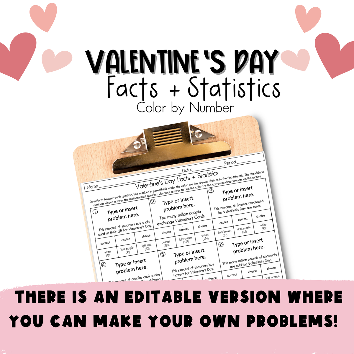 Valentine's Day Facts and Statistics Color by Number Worksheet