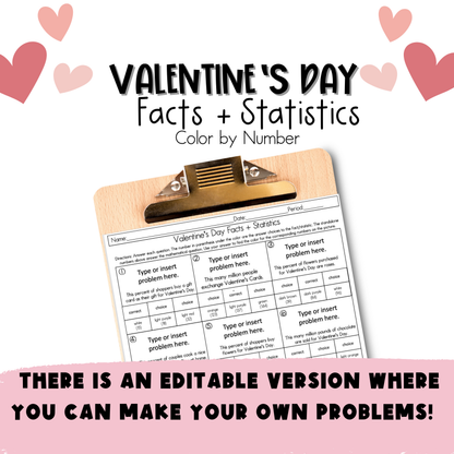 Valentine's Day Facts and Statistics Color by Number Worksheet
