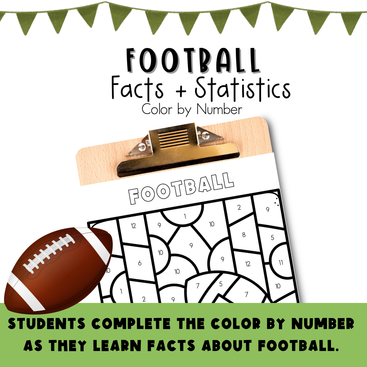 Football Facts and Statistics Color by Number Worksheet
