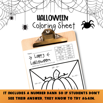 Add and Subtract Within 1,000 Halloween Coloring Sheet