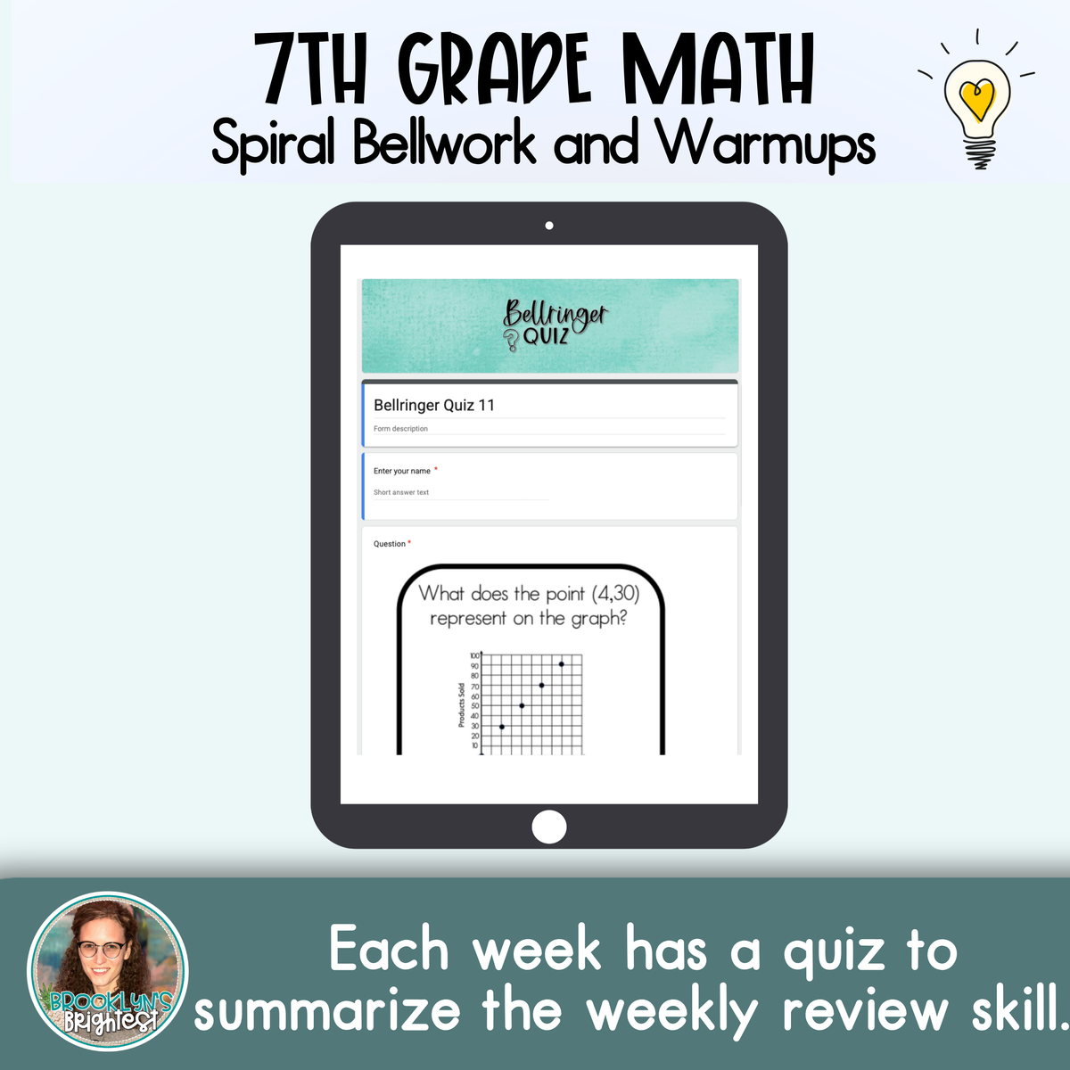7th Grade Math Spiral Bellringers, Warmups, Bellwork Middle School Math