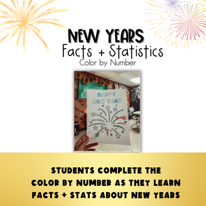 New Years Facts and Statistics Color by Number Worksheet