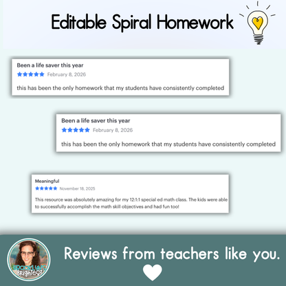 6th Grade Math Spiral Review Homework Editable Entire Year