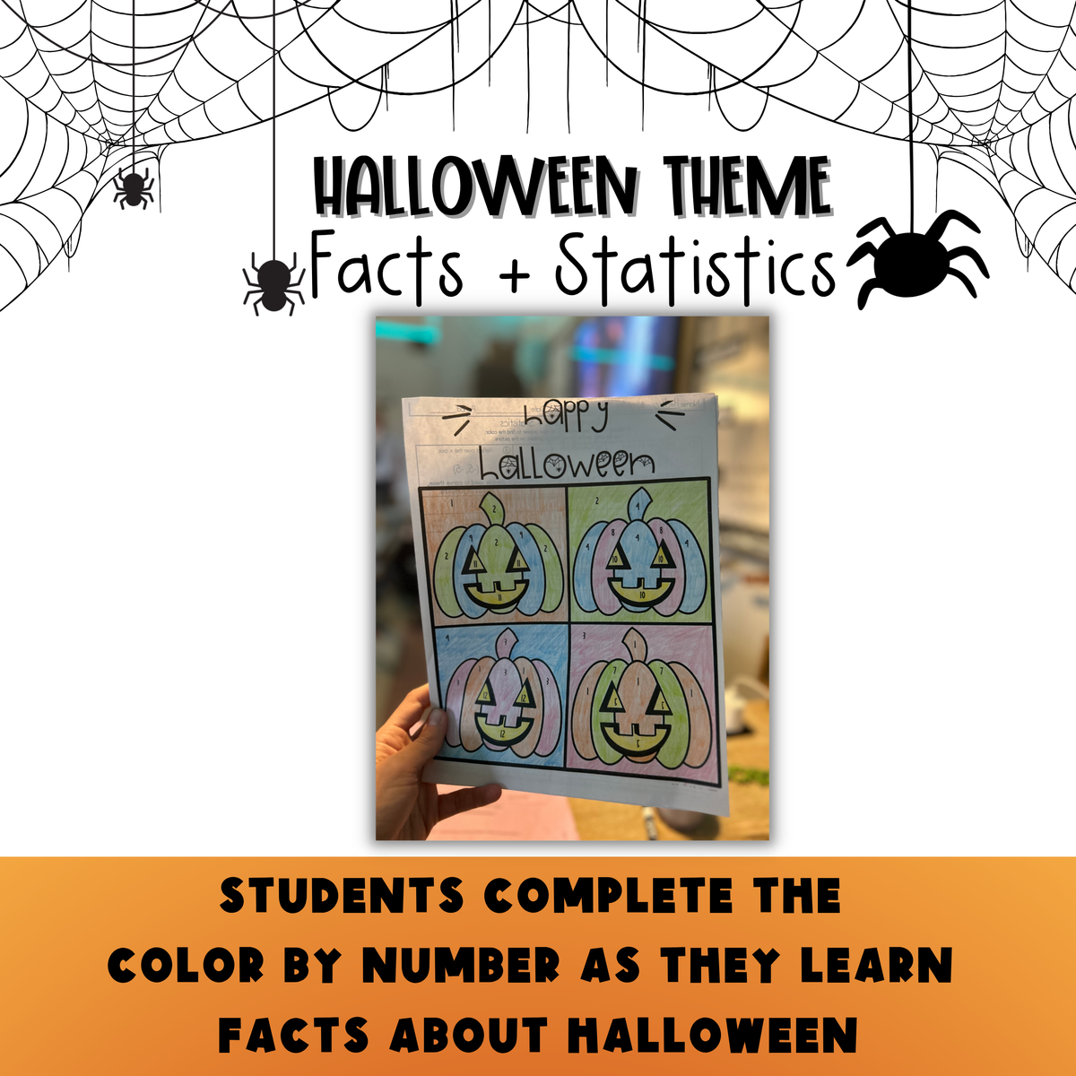 Halloween 8rd Grade Facts and Statistics Color by Number Worksheet