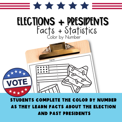 Elections + Presidents Facts and Statistics Color by Number Worksheet
