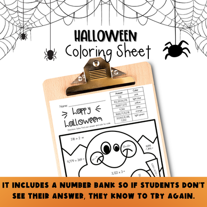 Operations With Whole Numbers Halloween Color by Number