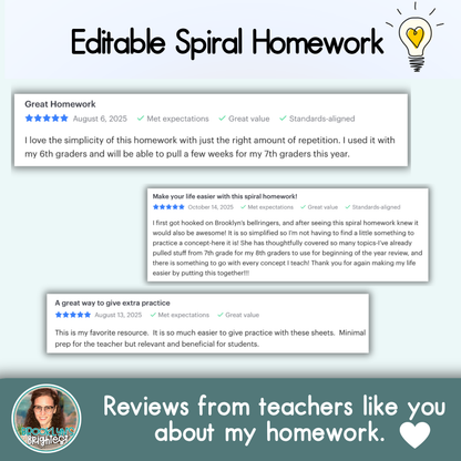 Algebra One Math Spiral Review Homework Editable Entire Year