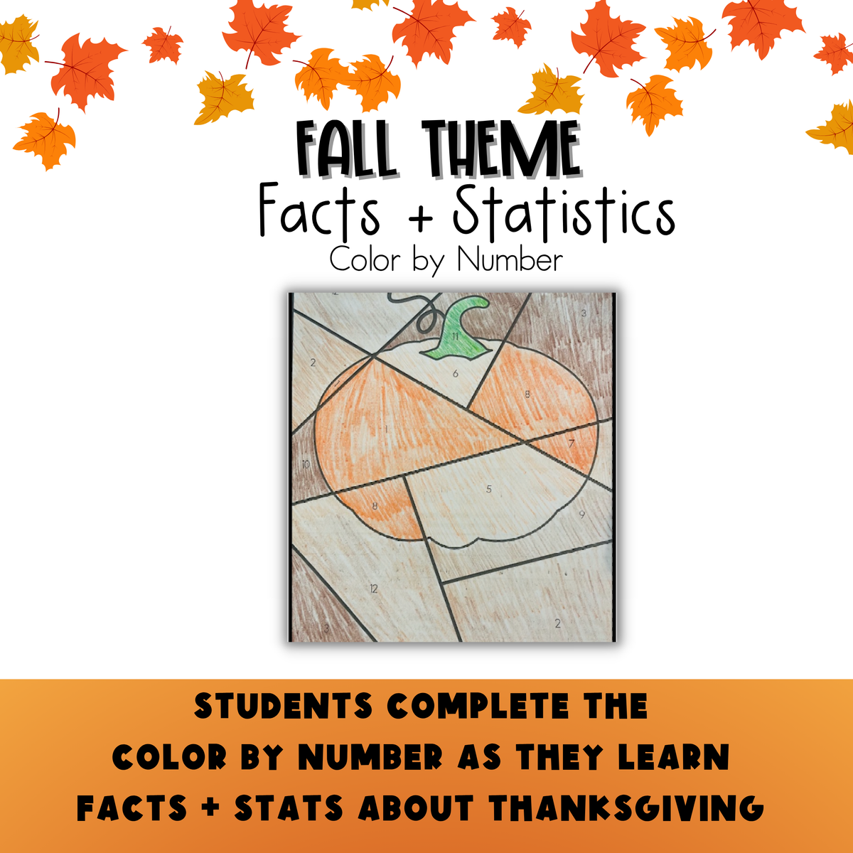 Thanksgiving Middle School Math Facts and Statistics Color by Number Worksheet