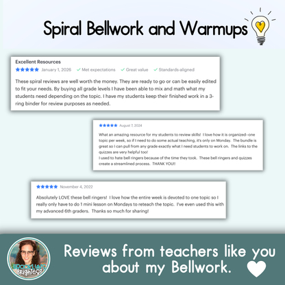 8th Grade Math Spiral Bellringers, Warmups, and Bellwork