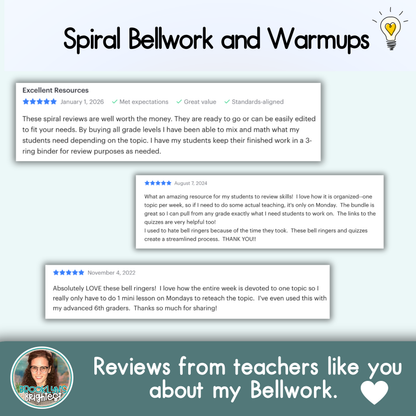 6th Grade Math Spiral Bellringers, Warmups, and Bellwork