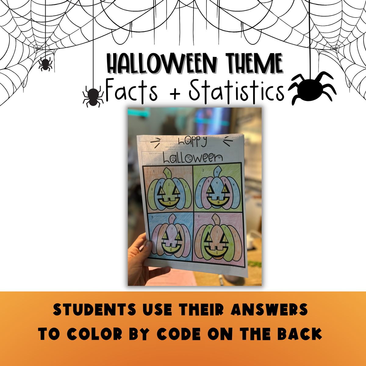 Halloween Middle School Facts and Statistics Color by Number Worksheet