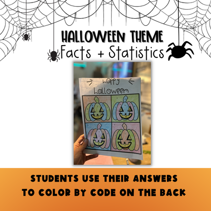 Halloween Middle School Facts and Statistics Color by Number Worksheet