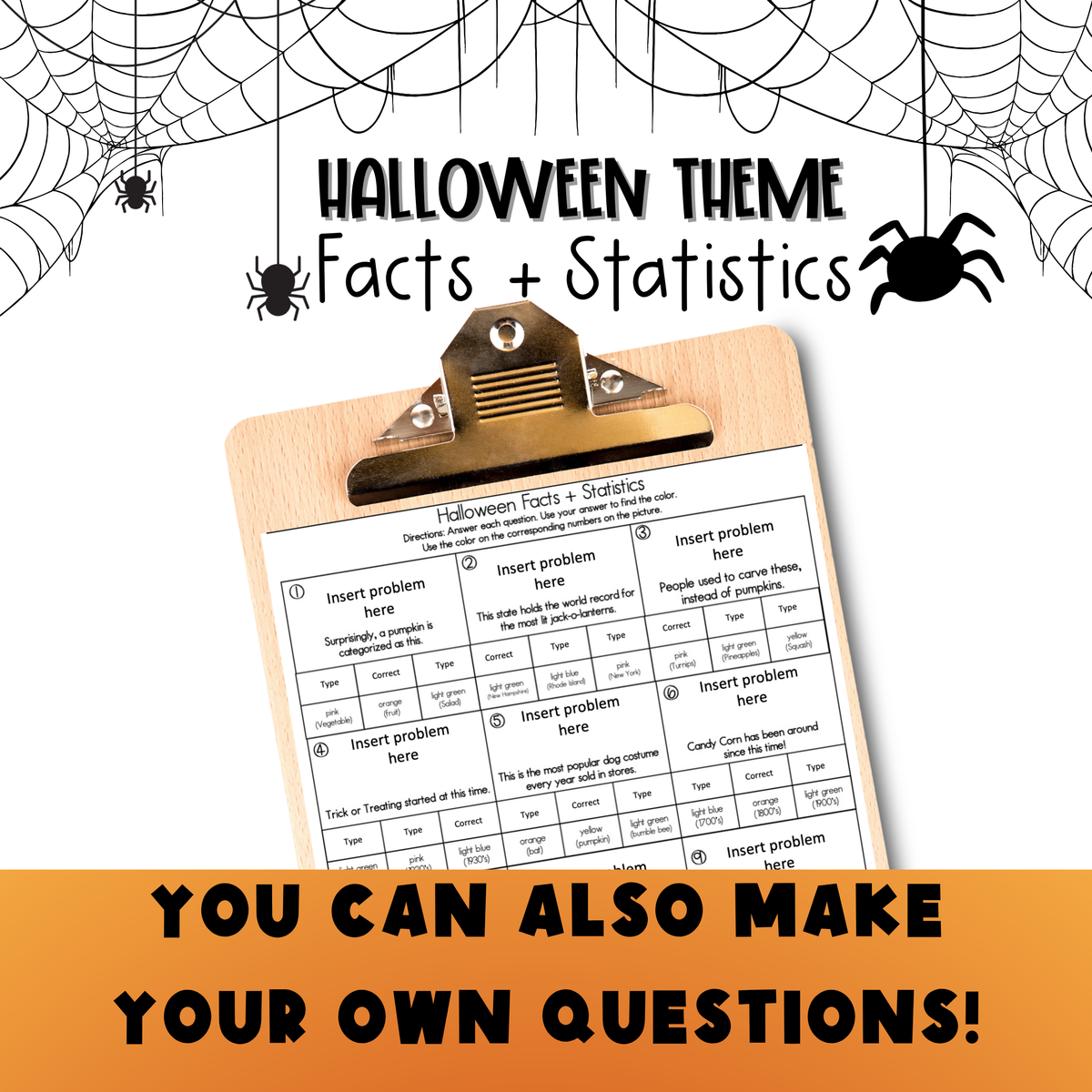 Halloween Middle School Facts and Statistics Color by Number Worksheet